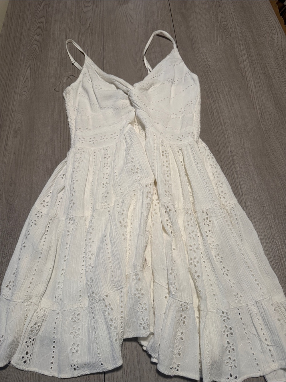 Angie Cream Eyelet Twist-Front Midi Dress
